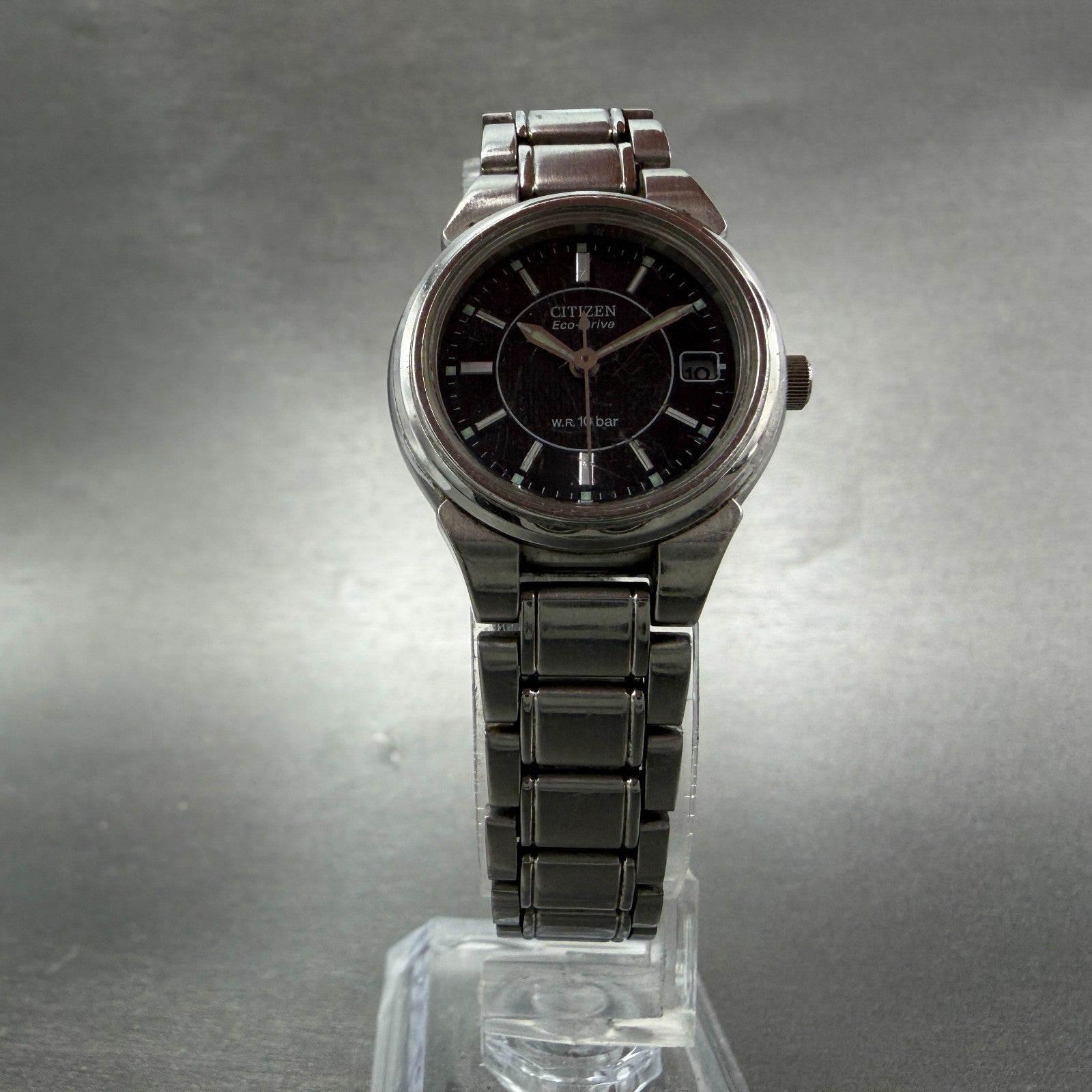 Citizen Eco-Drive Watch Women 25mm Black Dial Silver Tone Date Round Runs5