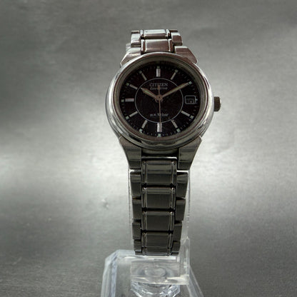 Citizen Eco-Drive Watch Women 25mm Black Dial Silver Tone Date Round Runs5