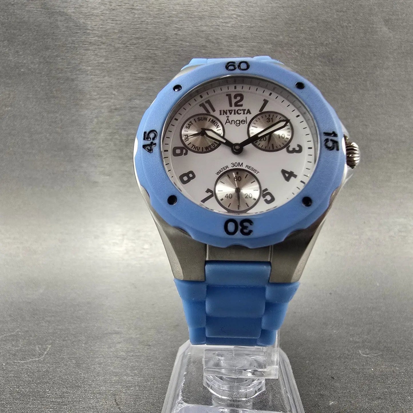 Invicta Angle Dive Watch Women 38mm White Dial Steel Blue Daydate 0735 New Batt5