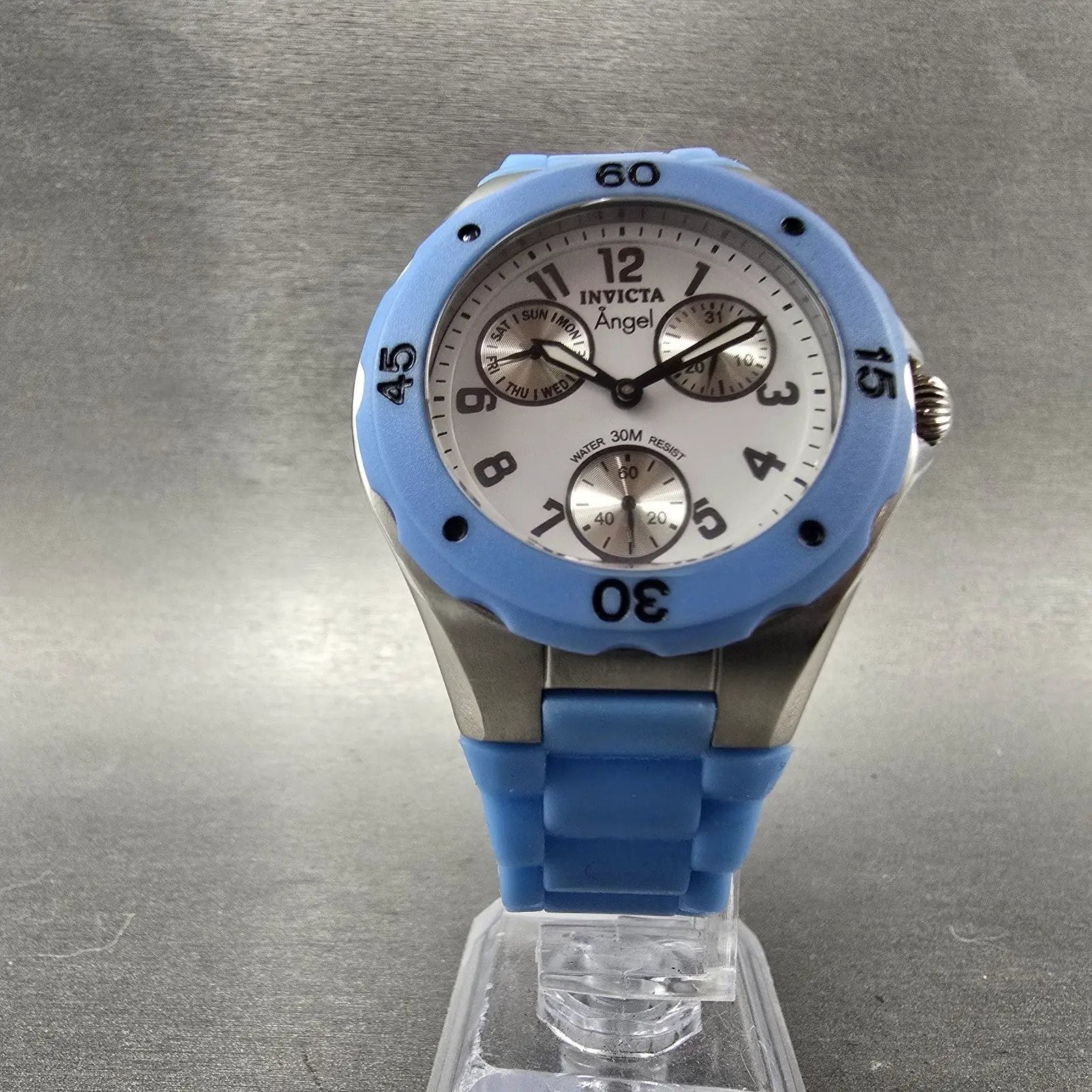 Invicta Angle Dive Watch Women 38mm White Dial Steel Blue Daydate 0735 New Batt5