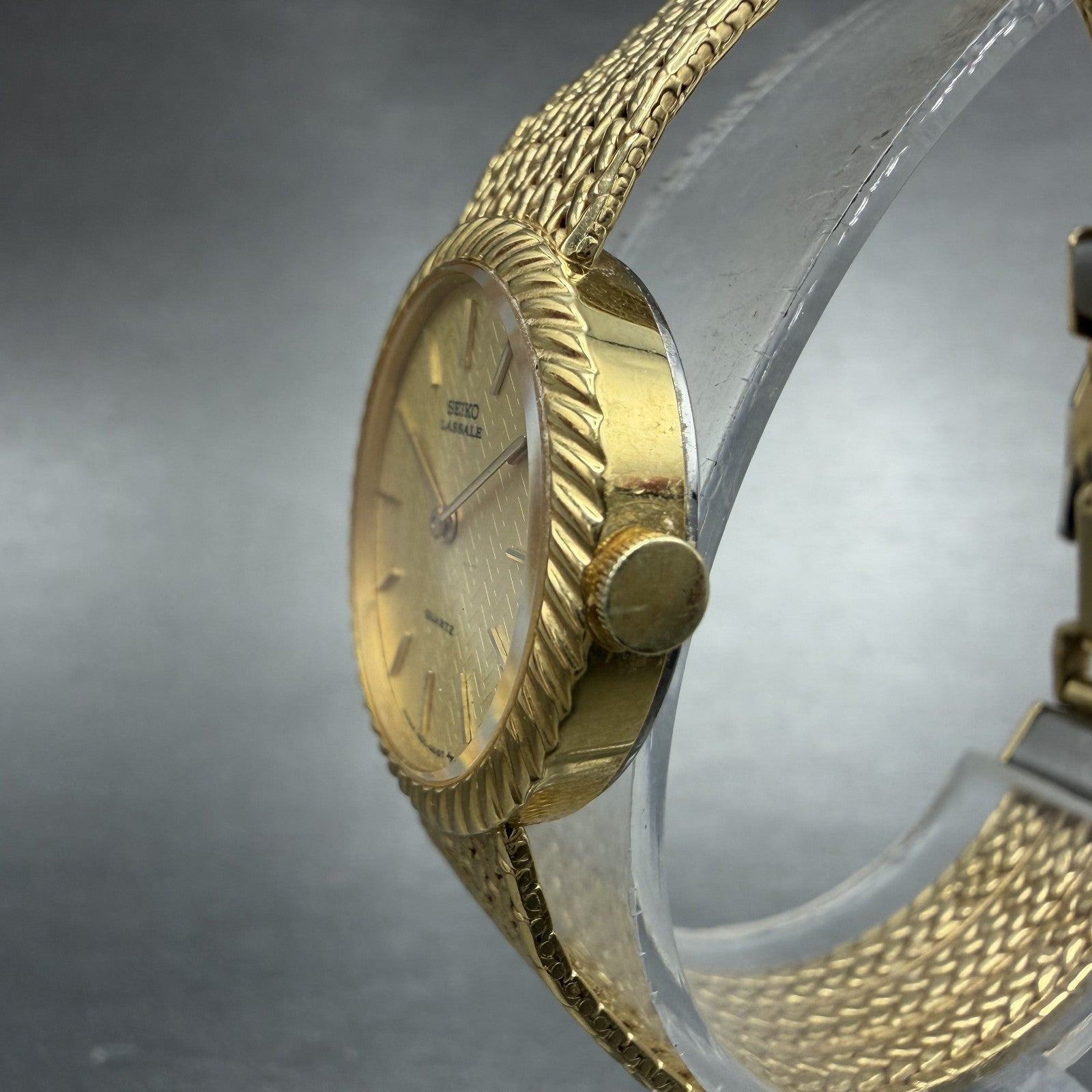 Seiko Lassale Watch Women 22mm Champagne Dial Gold Tone 1400-0479 New Battery KH2