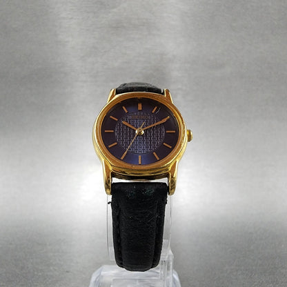 VTG Seiko Watch Women 22mm Blue Dial Gold Tone Round V701-A110 New Battery