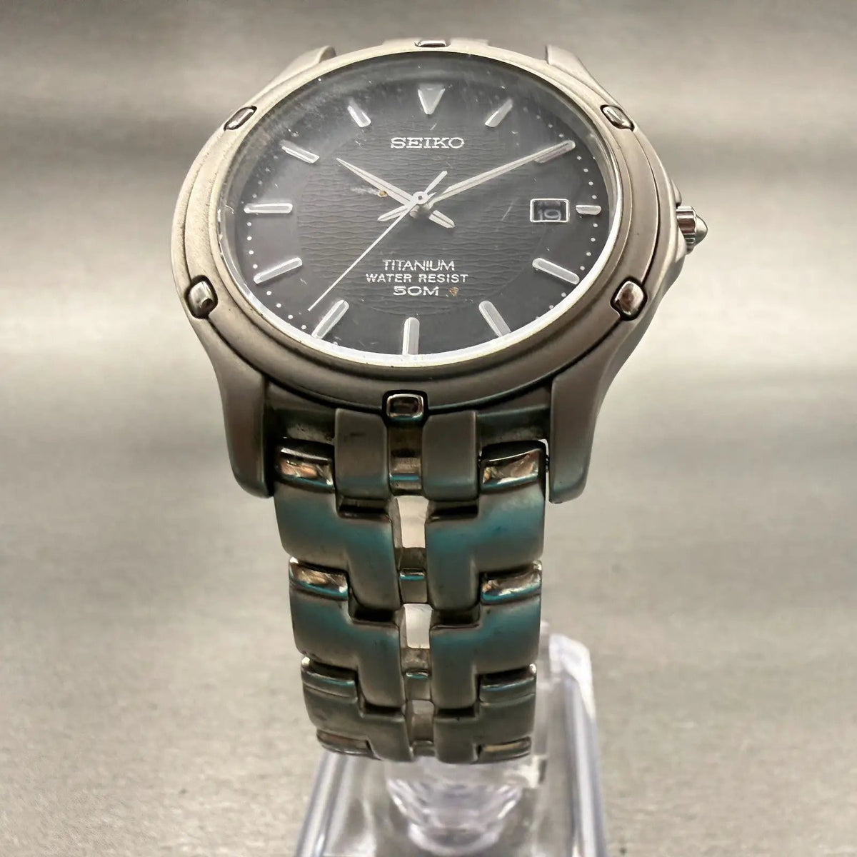 Seiko Titanium Watch Men 36mm Black Dial Date Round 7N32-0069 New Battery VTG5