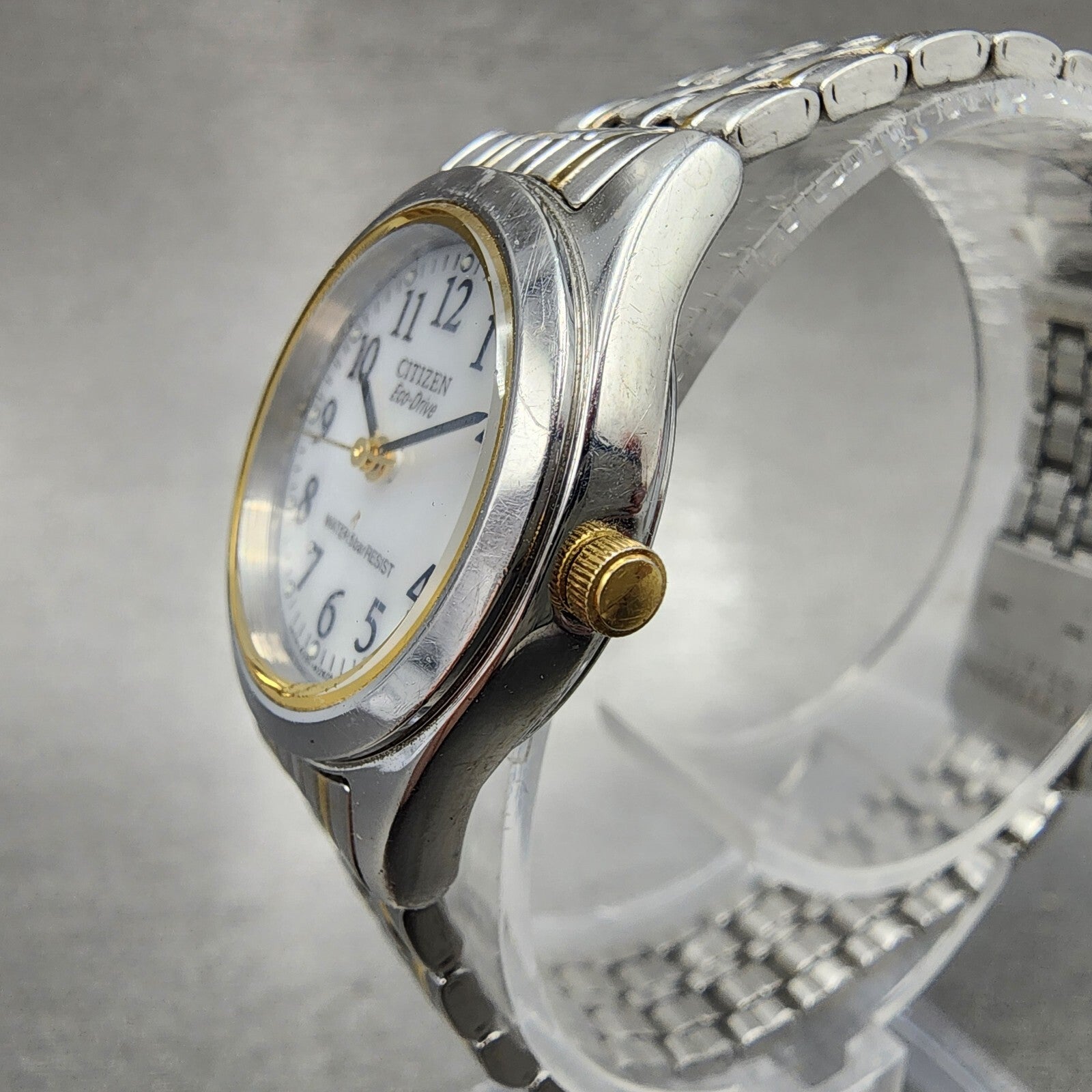 Citizen EcoDrive Watch Women 24mm White Dial Two Tone E030L20484 Runs2