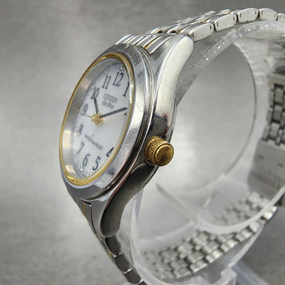 Citizen EcoDrive Watch Women 24mm White Dial Two Tone E030L20484 Runs2
