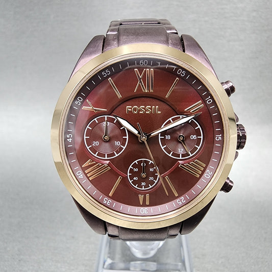 Fossil Modern Courier Watch Women 36mm Brown Dial Purple Tone Chrono New Battery0