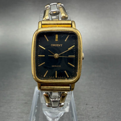 Orient Tank Watch Women 20mm Black Dial Two Tone Vintage B15419-20 New Battery0