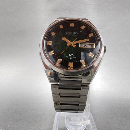 Seiko Lord Matic Watch Men 36mm Green Dial Silver Tone Daydaye 5606-7341 Runs