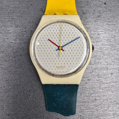 Swatch Ping Pong Watch Men 34mm White Dial White Case Round GW105 New Batt0