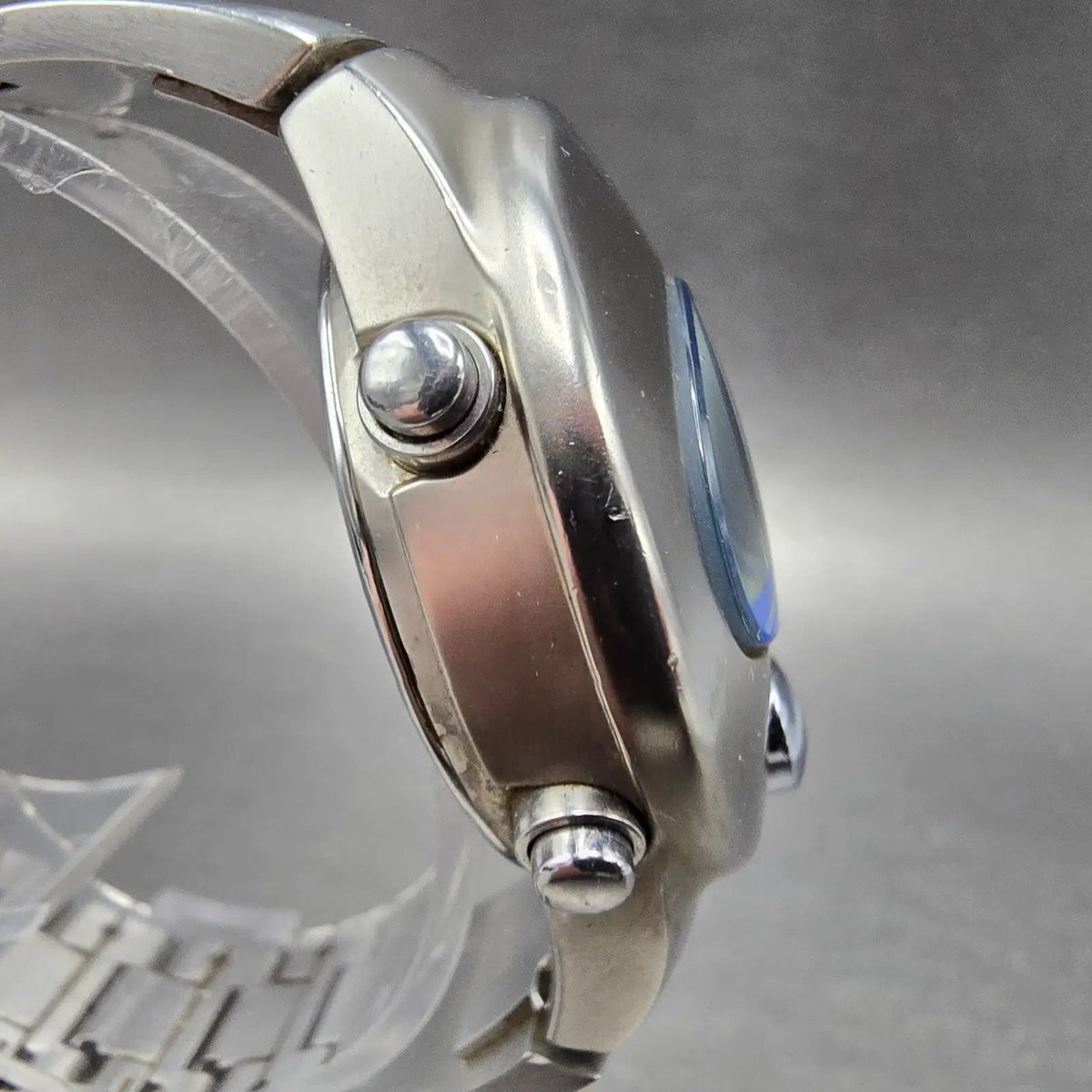 Seiko ALBA Spoon Watch Men 36mm Silver Blue Alarm Chronograph Digital PARTS4