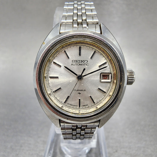 Seiko Automatic Watch Women 25mm Silver Dial Silver Tone Date 2205-0420 Runs