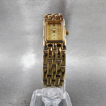 Citizen Tank Watch Women 14mm Champagne Dial Gold Tone 5421S27239 New Battery5