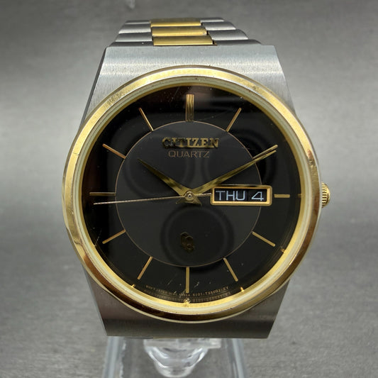 Citizen CQ Watch Men 34mm Black Dial Two Tone Daydate 6101-T15588 New Battery AD0