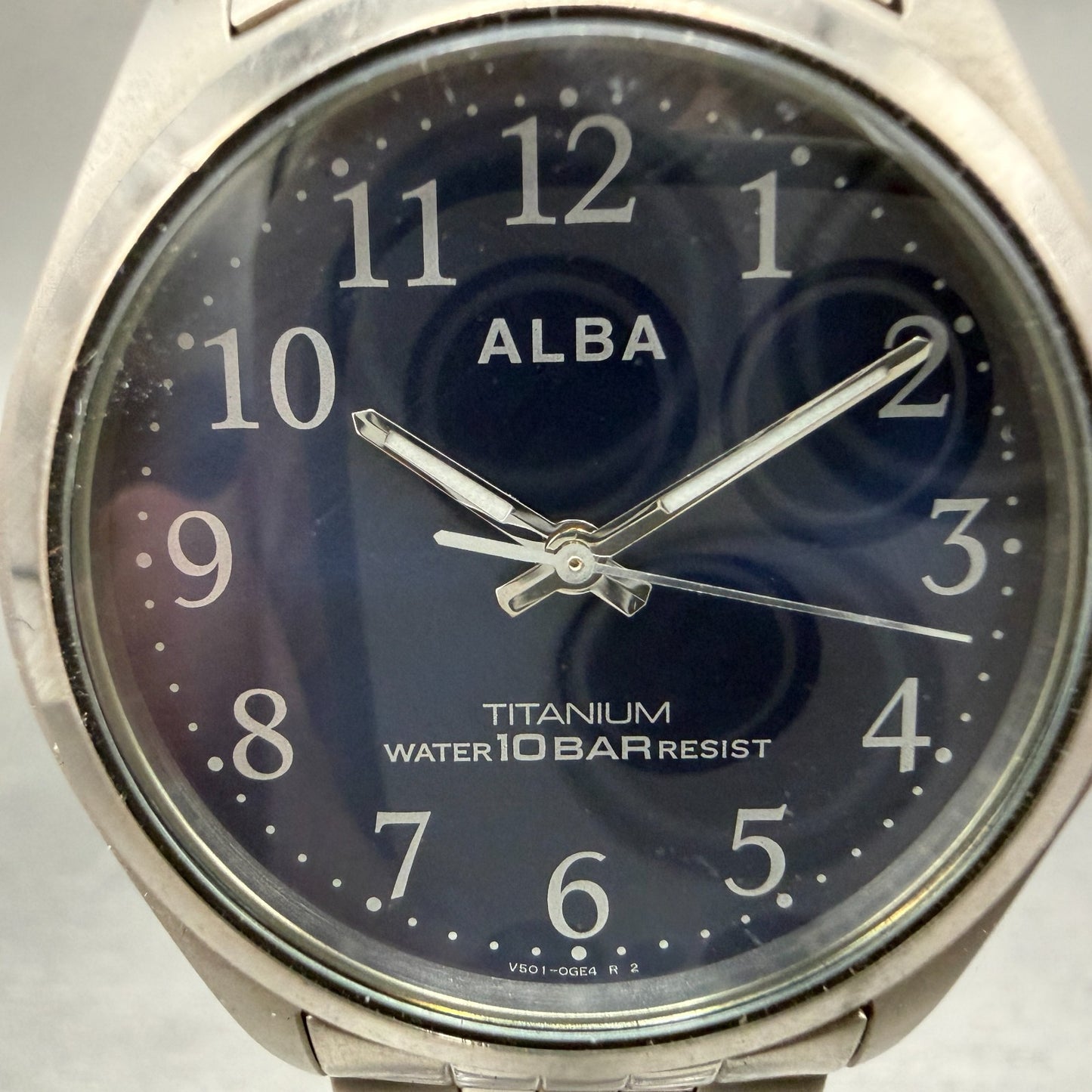 Seiko Alba Watch Men 35mm Blue Dial Titanium Round V501-0BP0 New Battery VTG1