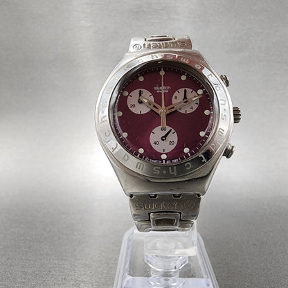 Swatch Chronograph Watch Men 35mm Purple Dial Silver Tone YMS105G New Battery5