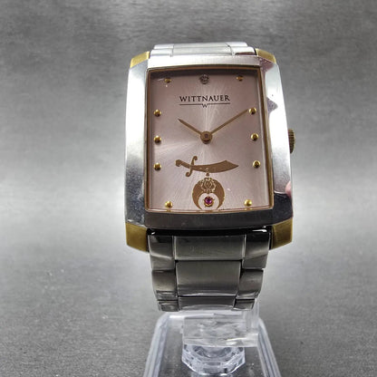 Wittnauer Tank Watch Men 28mm Silver Dial Two Tone Freemason Shriner New Battery5