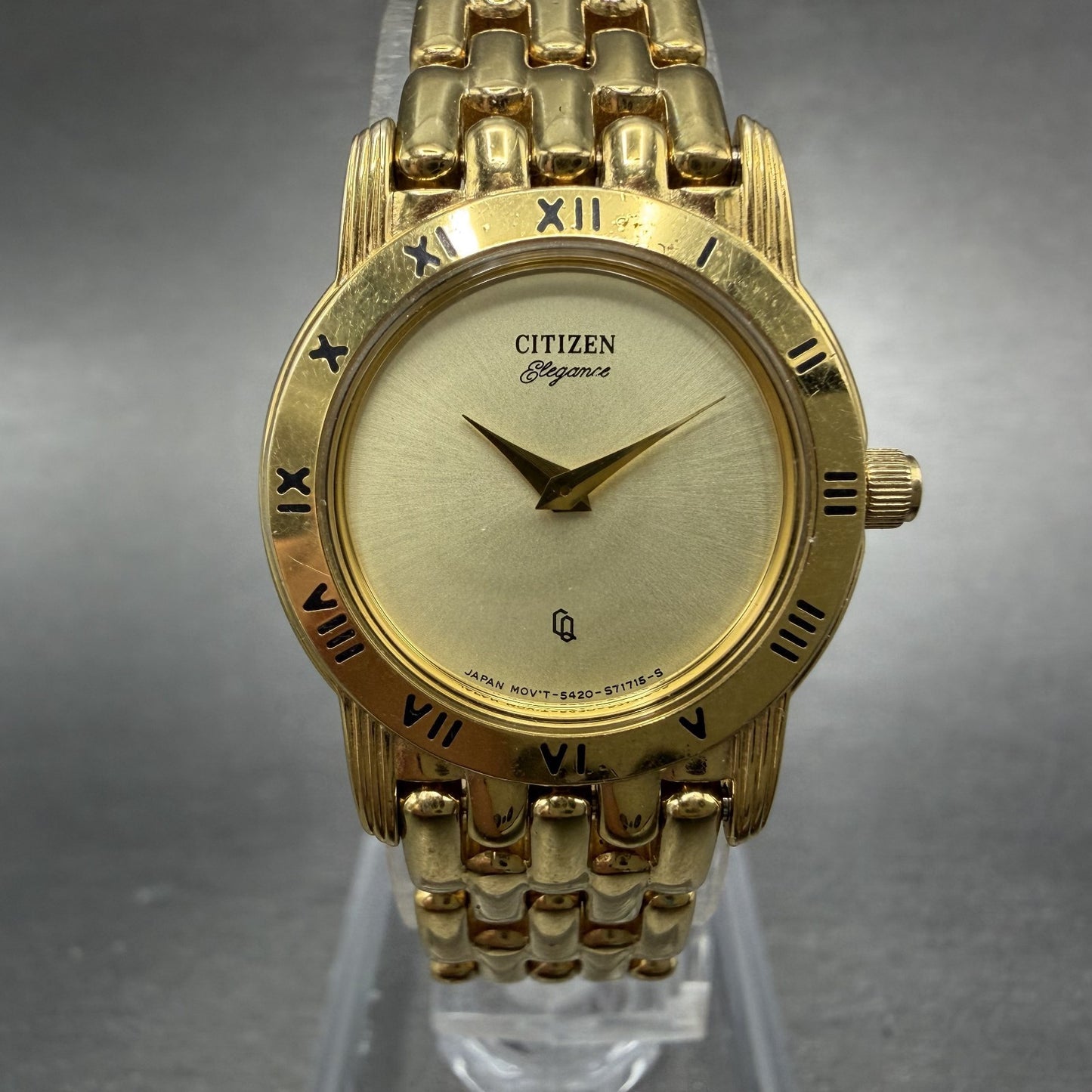 Citizen CQ Watch Women 22mm Champagne Dial Gold Tone Round 5420-S26003 New BattA0