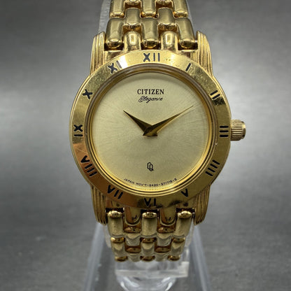 Citizen CQ Watch Women 22mm Champagne Dial Gold Tone Round 5420-S26003 New BattA0