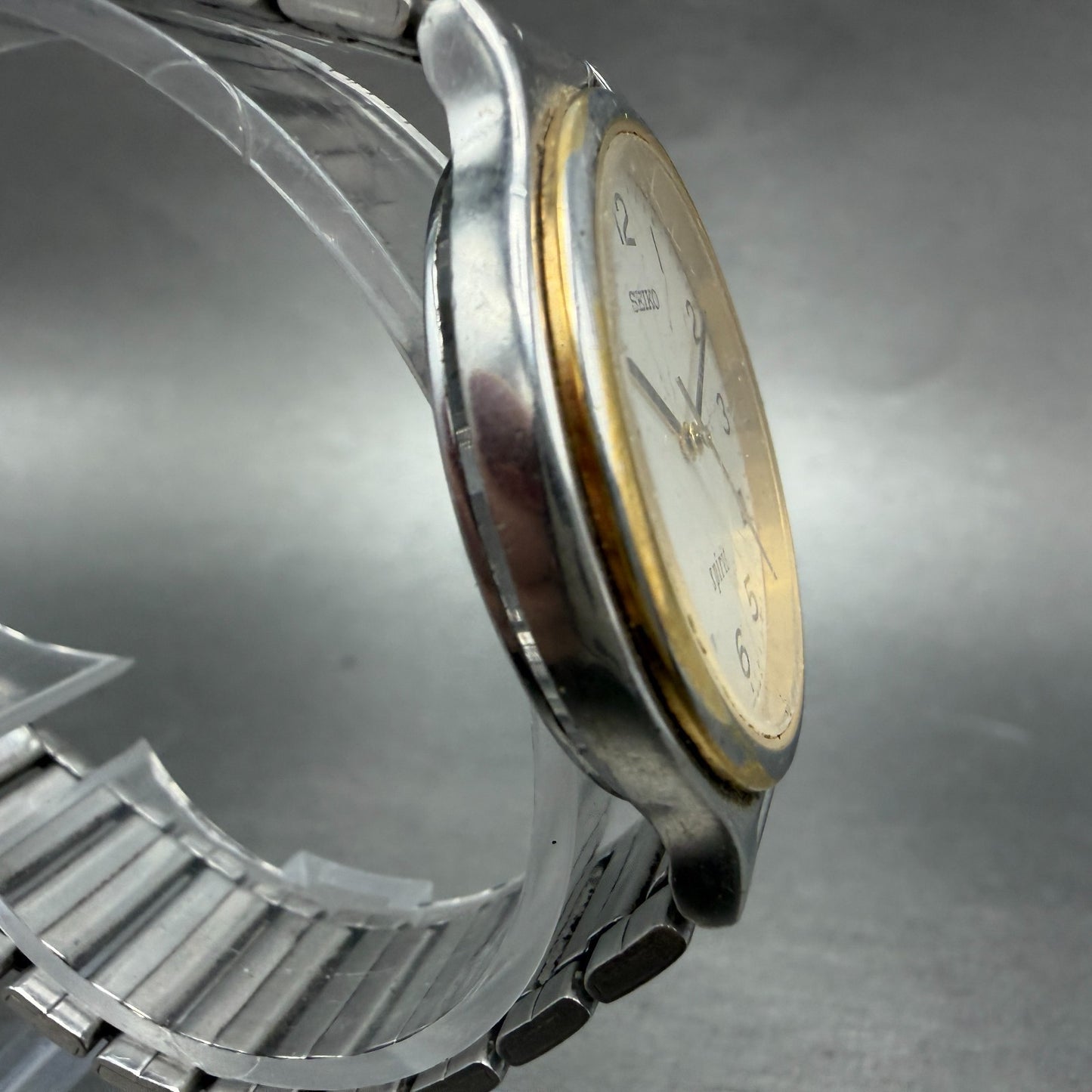 Seiko Spirit Watch Men 34mm White Dial Two Tone Round 7n01-6a70 New Battery VTG3
