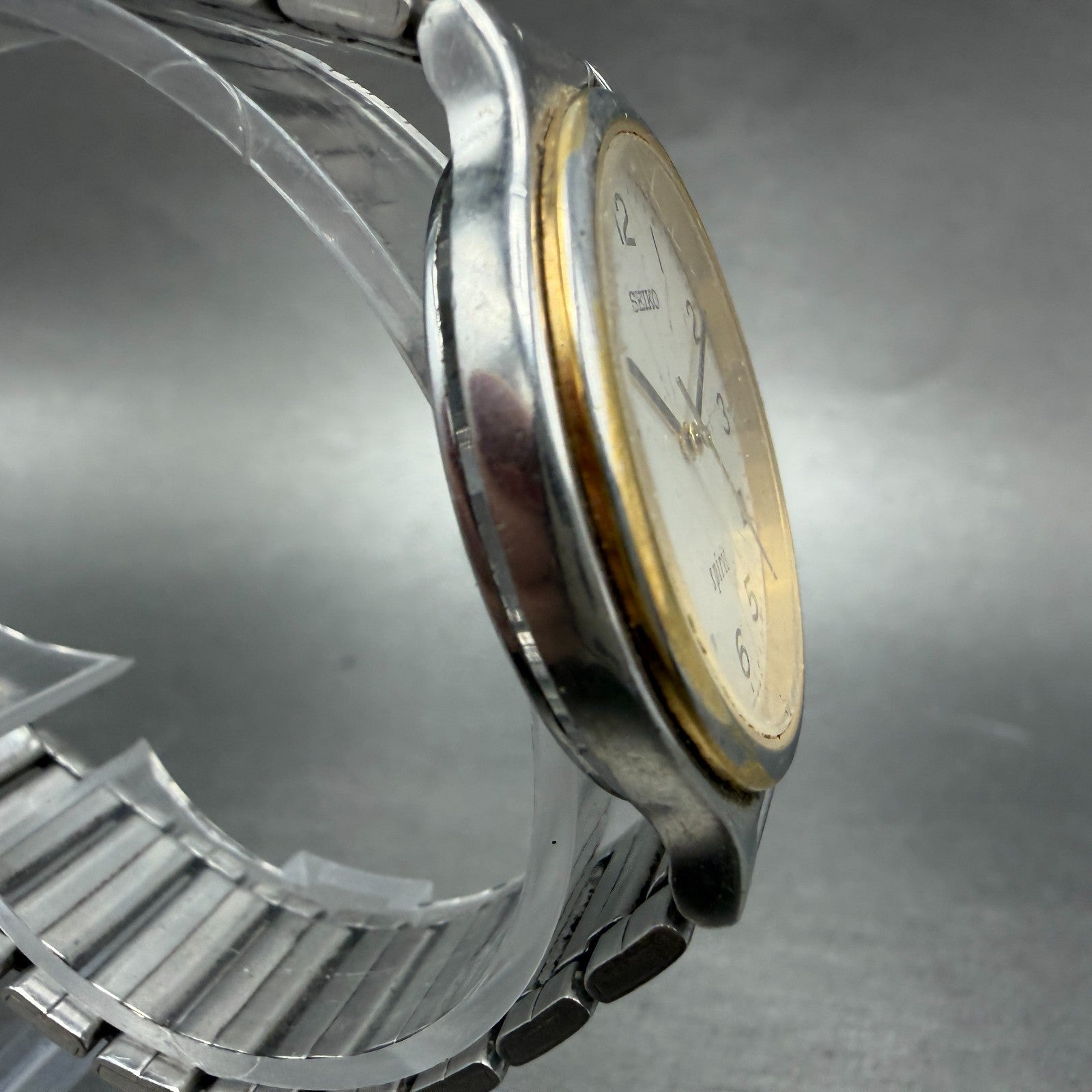 Seiko Spirit Watch Men 34mm White Dial Two Tone Round 7n01-6a70 New Battery VTG3