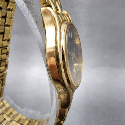 Seiko watch Women 24mm Black Dial Gold Tone Round V4011600 New Battery3