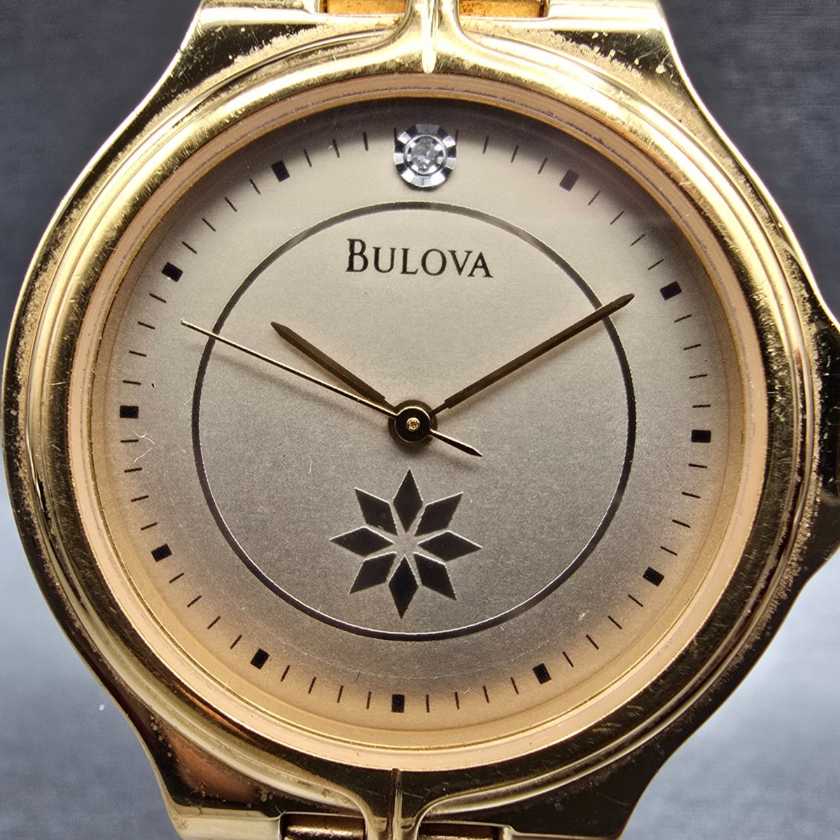 Bulova Watch Men 35mm Champagne Dial Gold Tone Diamond Accent Round New Battery1