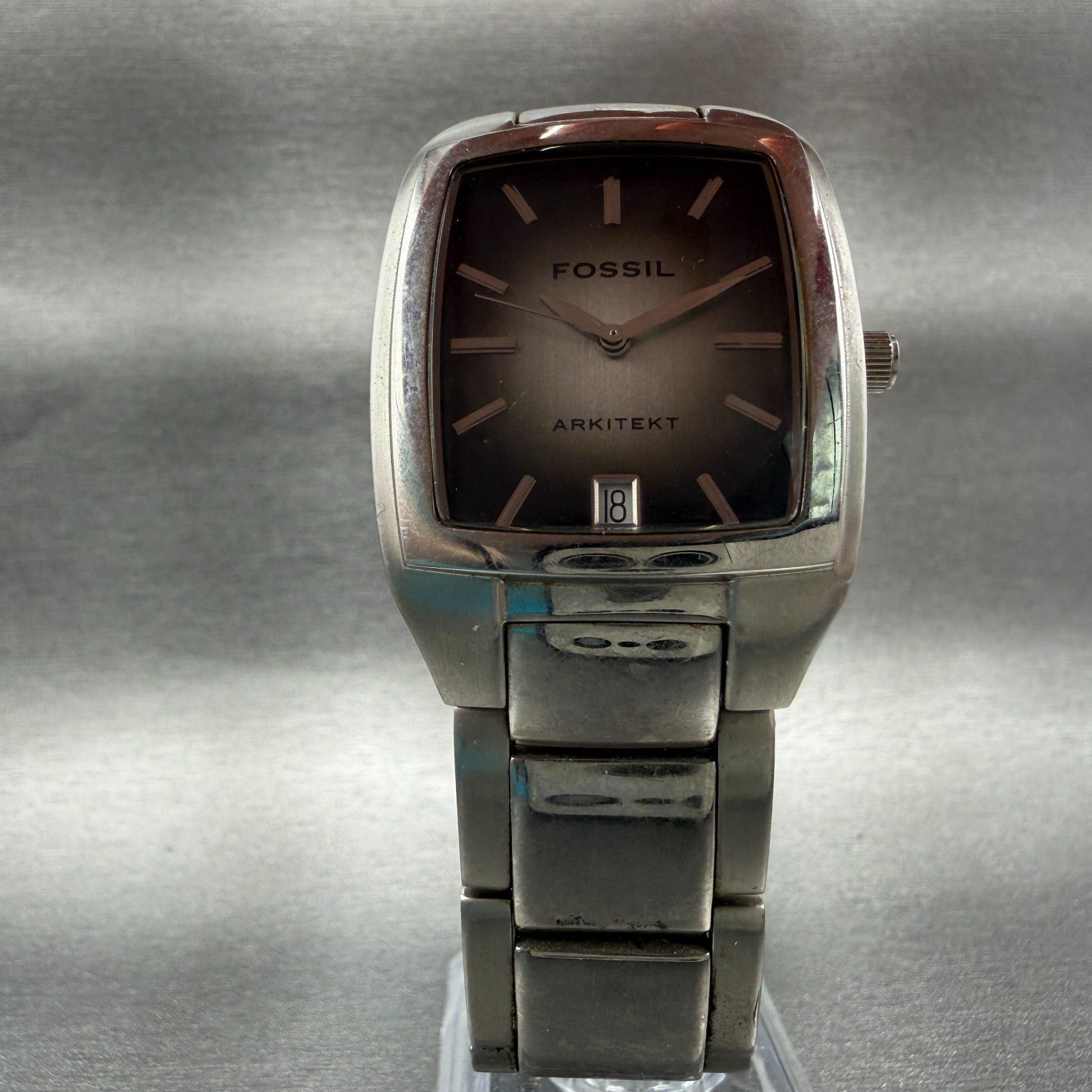 Fossil Arkitekt Watch Men 31mm Gray Dial Steel Date Rectangle FS2991 New Batt5
