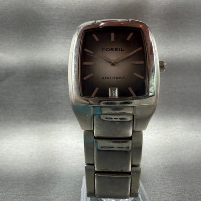 Fossil Arkitekt Watch Men 31mm Gray Dial Steel Date Rectangle FS2991 New Batt5