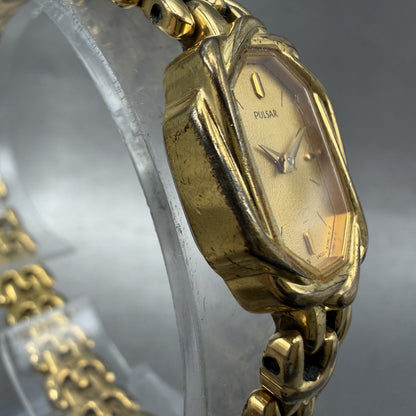 Seiko Pulsar Watch Women 16mm Champagne Dial Gold Tone V4006120 New Battery3