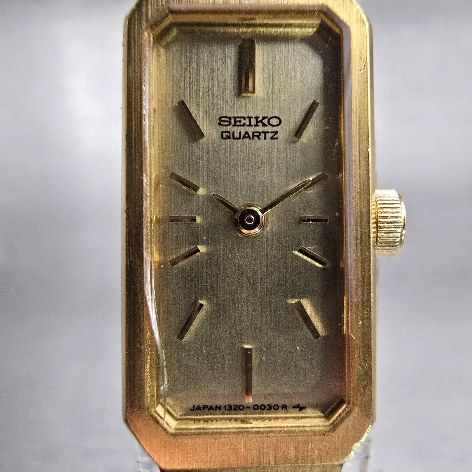 Seiko Watch Women 12mm Gold Dial Gold Tone Rectangle 1320-5029 New Battery VTG D1