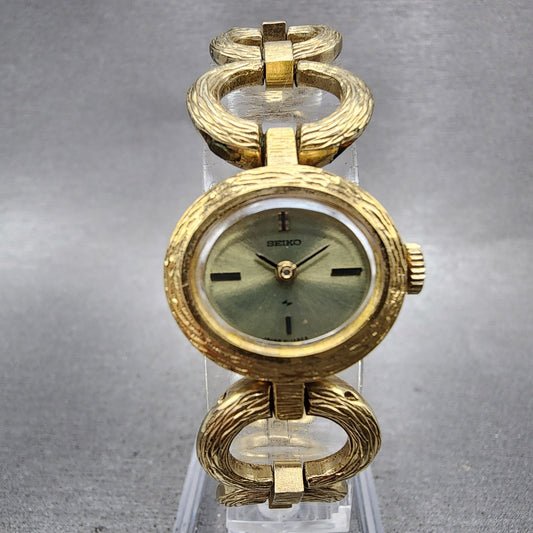 Seiko Watch Women 20mm Champagne Dial Gold Tone Manual Wind Round 117510 Runs0