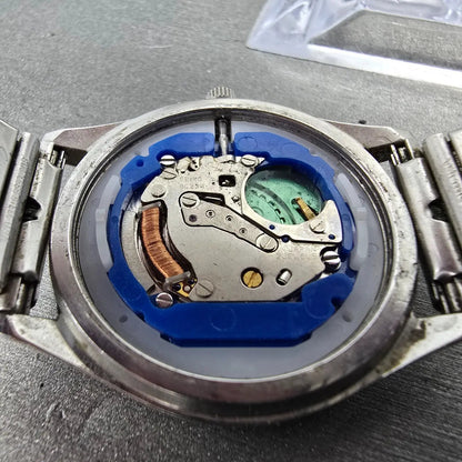 Seiko SQ Watch Men 34mm Blue Dial Silver Tone Daydate Round 8C23A PARTS Vintage9
