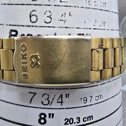 Seiko SQ Watch Men 35mm Champagne Dial Gold Tone Date 5Y22-8020 Round PARTS11