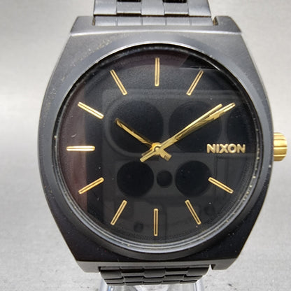 Nixon Time Teller Watch Men 38mm Black Dial Black Tone Round New Battery1