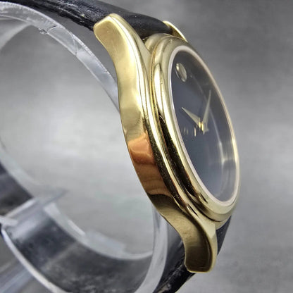 Movado Museum Watch Women 28mm Black Dial Gold Tone Round 87 E4 0823 New Batt JN3