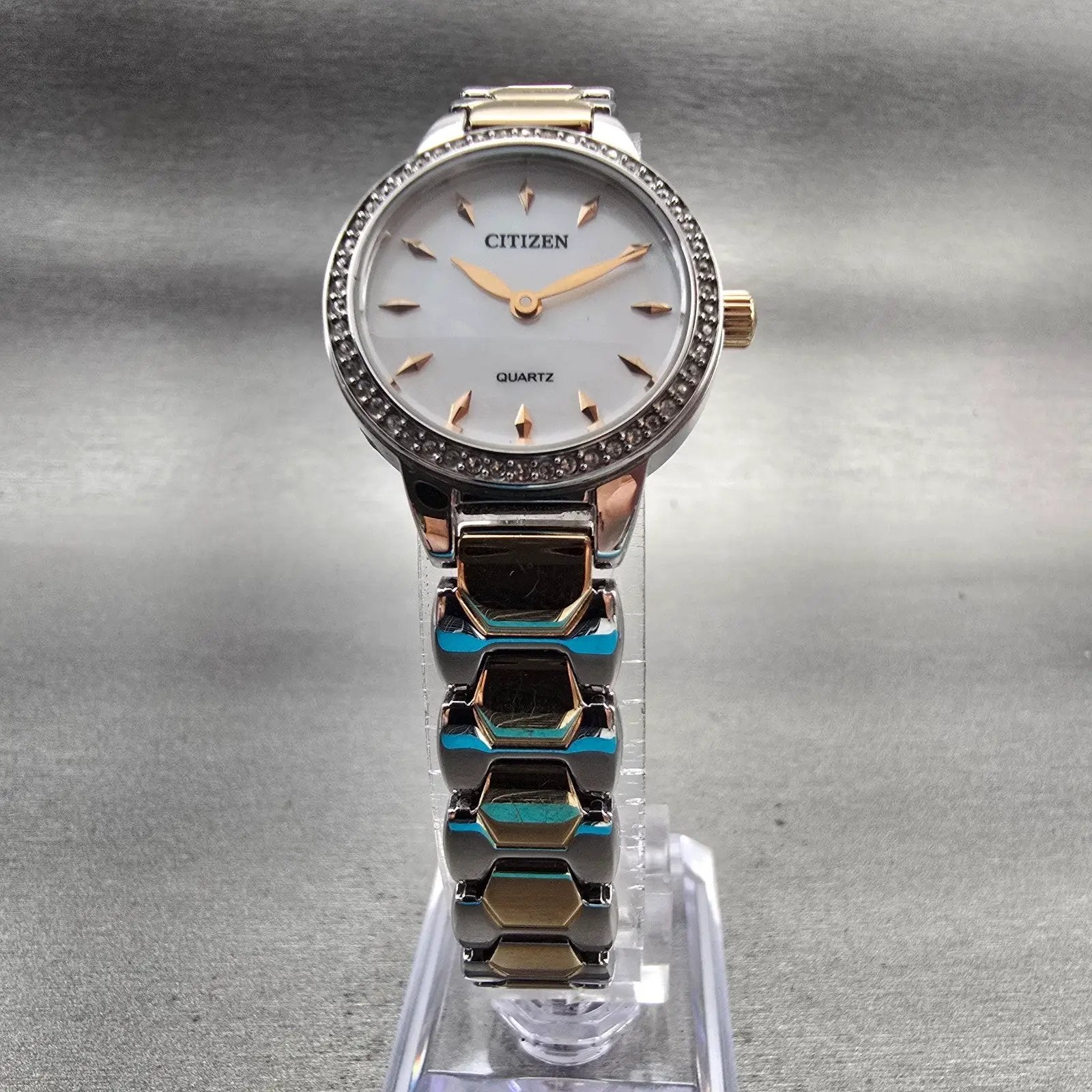 Citizen Watch Women 24mm MOP Dial Silver Tone Gemmed Round 9627-S121558 New Batt5