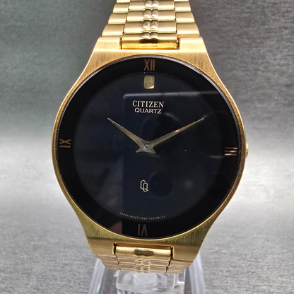 Citizen CQ Watch Men 34mm Black Dial Gold Tone Round 5520-K03810 New Battery JP0