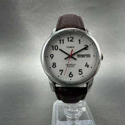 Timex Easy Reader Watch Men 35mm Silver Dial Silver Tone Daydate T20041 NewBat G5