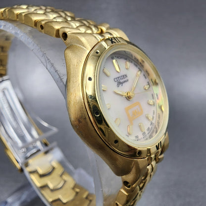 Citizen Elegance Watch Women 24mm MOP Dial Gold Tone Hexagon 6031S49364 New Bat3