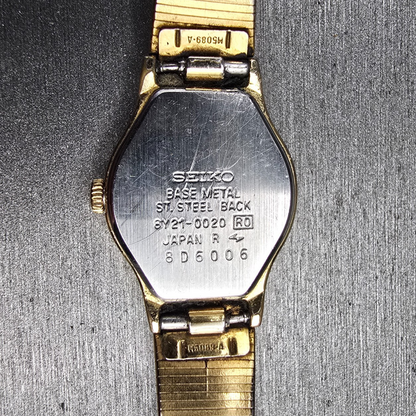 Seiko SX Watch Women 17mm Gold Dial Gold Tone Round 6Y21-0020 New Battery10