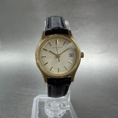 Hamilton Watch Women 24mm White Dial Gold Tone Date Round 9818 New Battery4