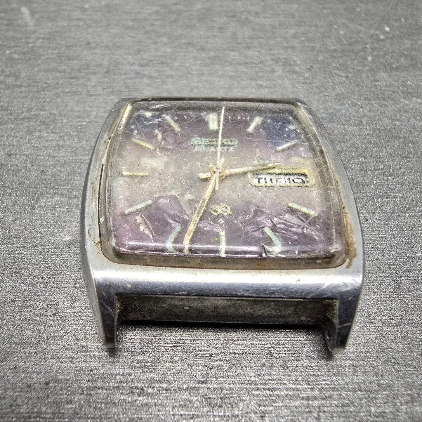 Seiko SQ Watch Men 34mm Purple Dial Silver Tone Daydate 7546-5019 PARTS Vintage3