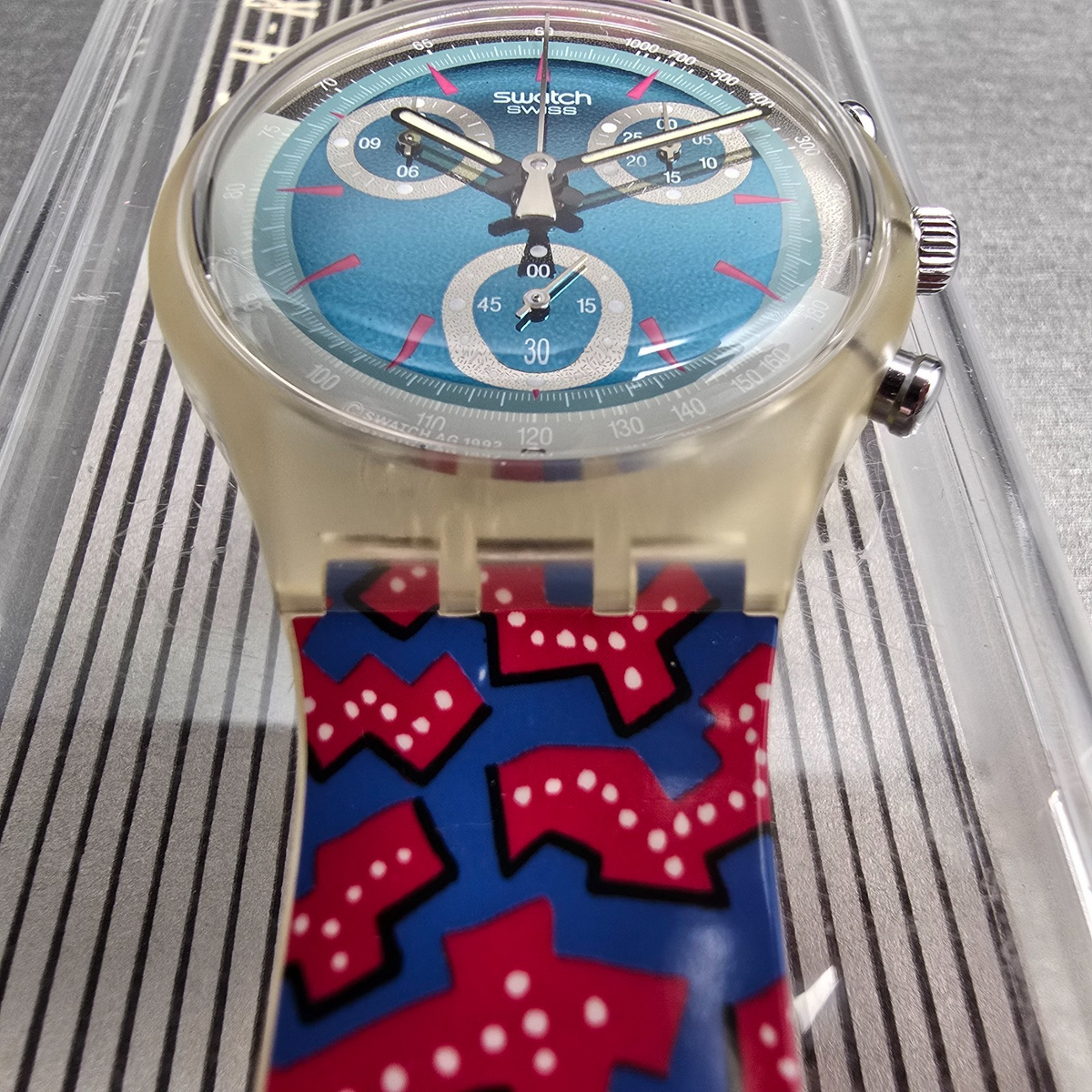 Swatch Chrono Wild Card Watch Men 37mm Blue Dial Clear Case SCK100 New Batt NOS6