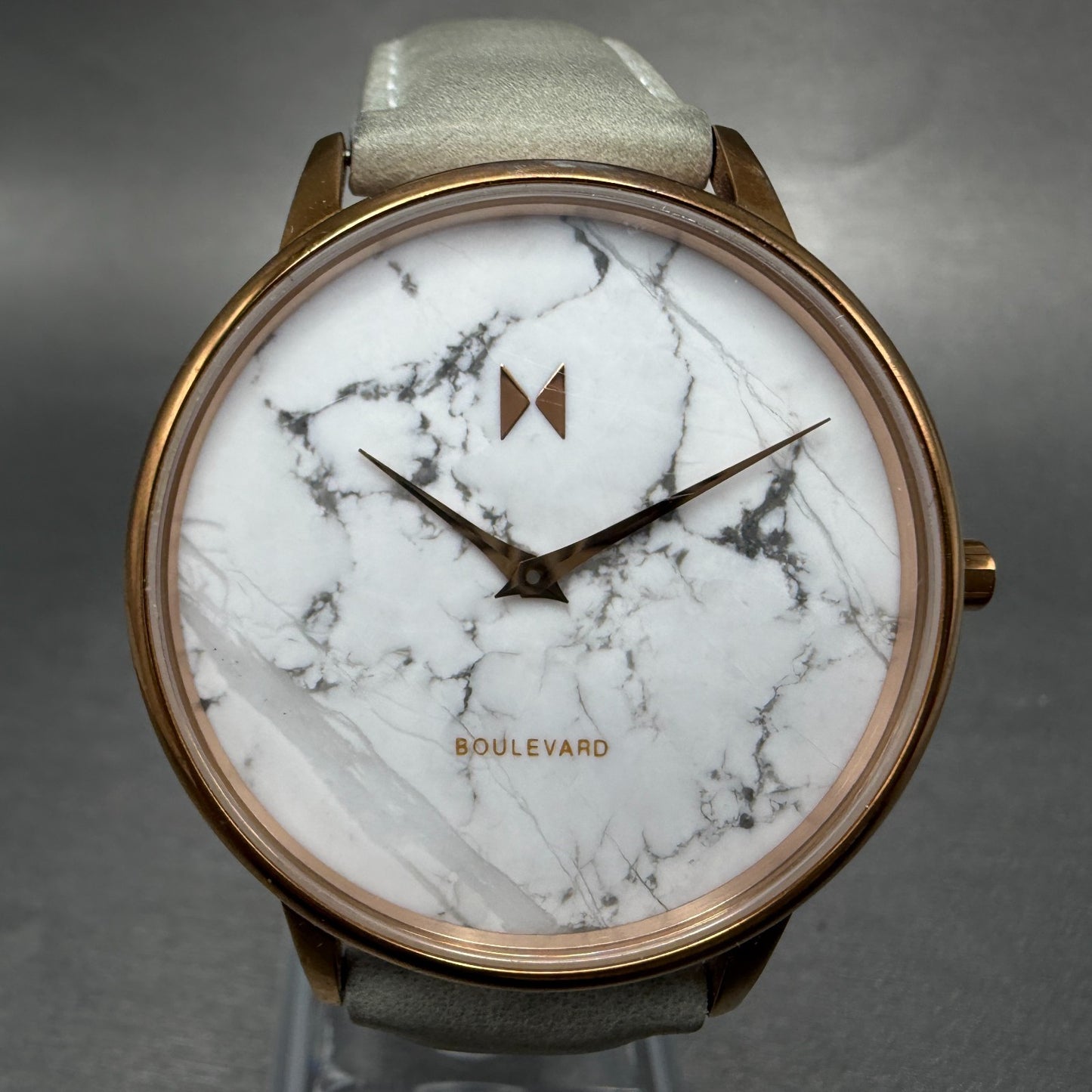 MVMT Boulevard Watch Women 38mm White Stone Dial Rose Gold Leather New Battery O0