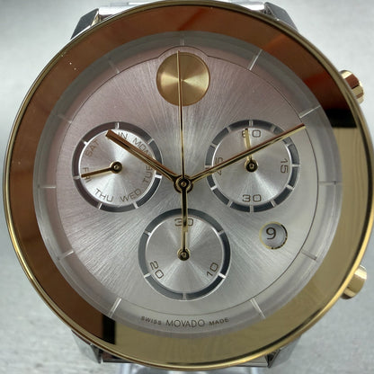 Movado Bold Chronograph Watch Men 42mm Silver Dial Two Tone Date 3600888 Box2
