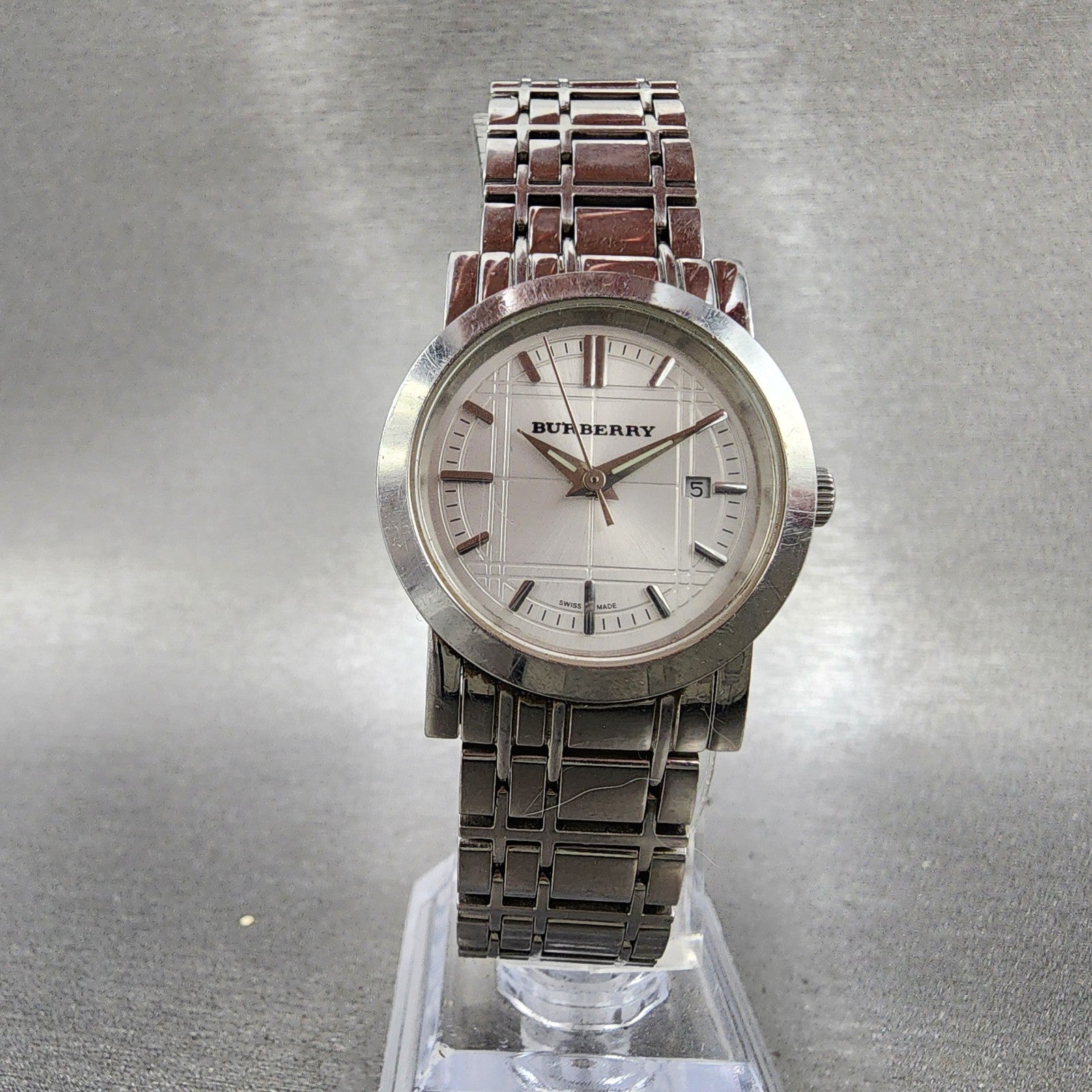 Burberry Watch Women 28mm Silver Dial Silver Tone Date Round Bu1351 PARTS6