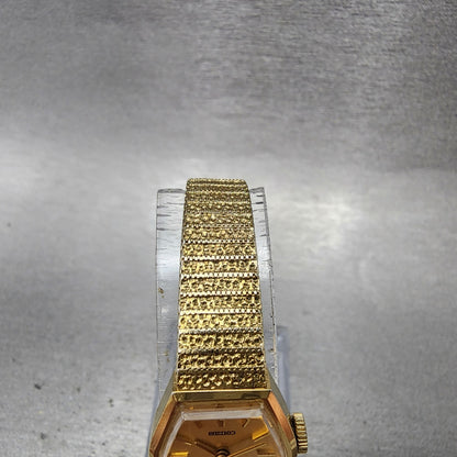 Seiko Watch Women 16mm Chapagne Dial Gold Tone Manual Hexagon 115199 Runs4