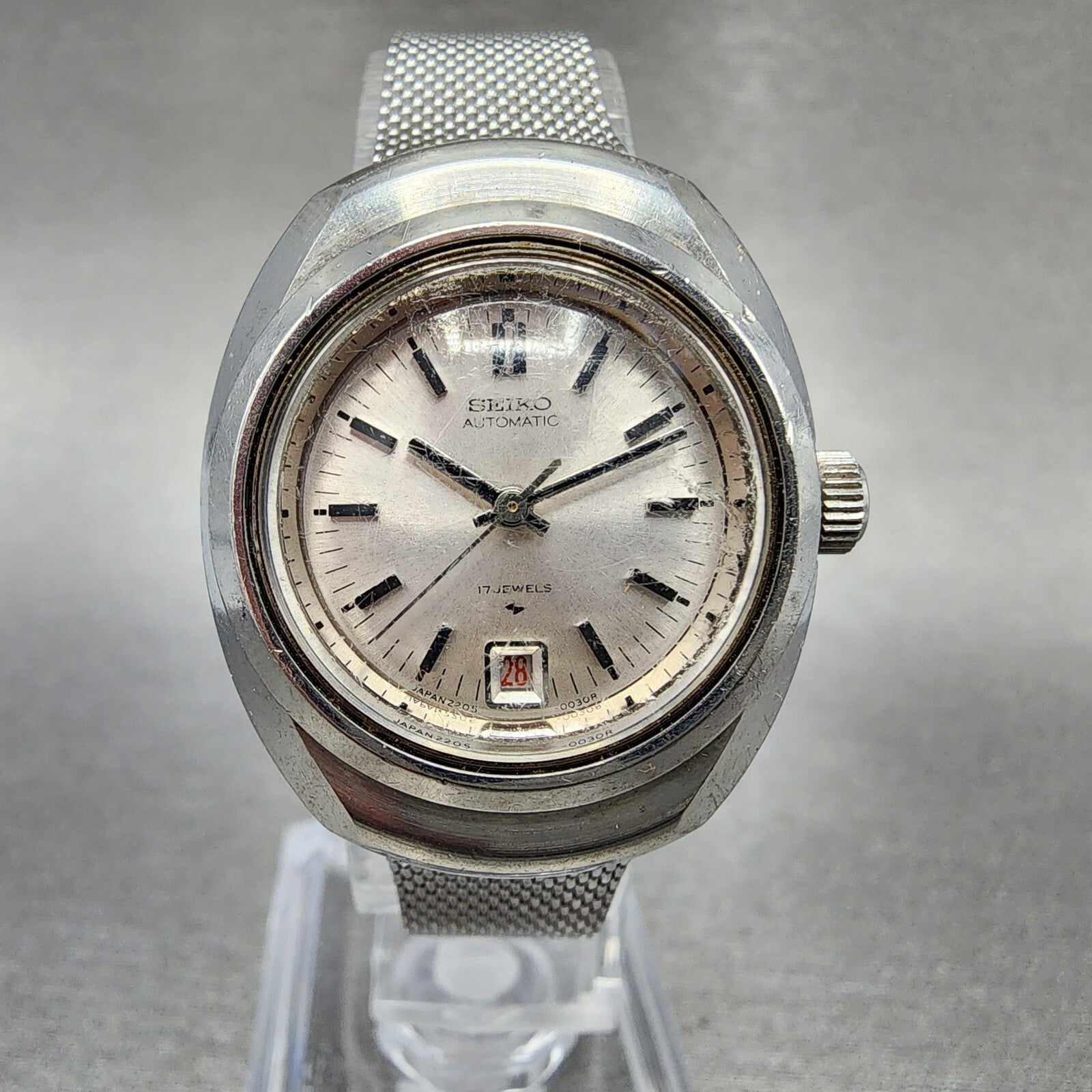 Seiko Automatic Watch Women 28mm Silver Dial Silver Tone Date 22050030 Runs0
