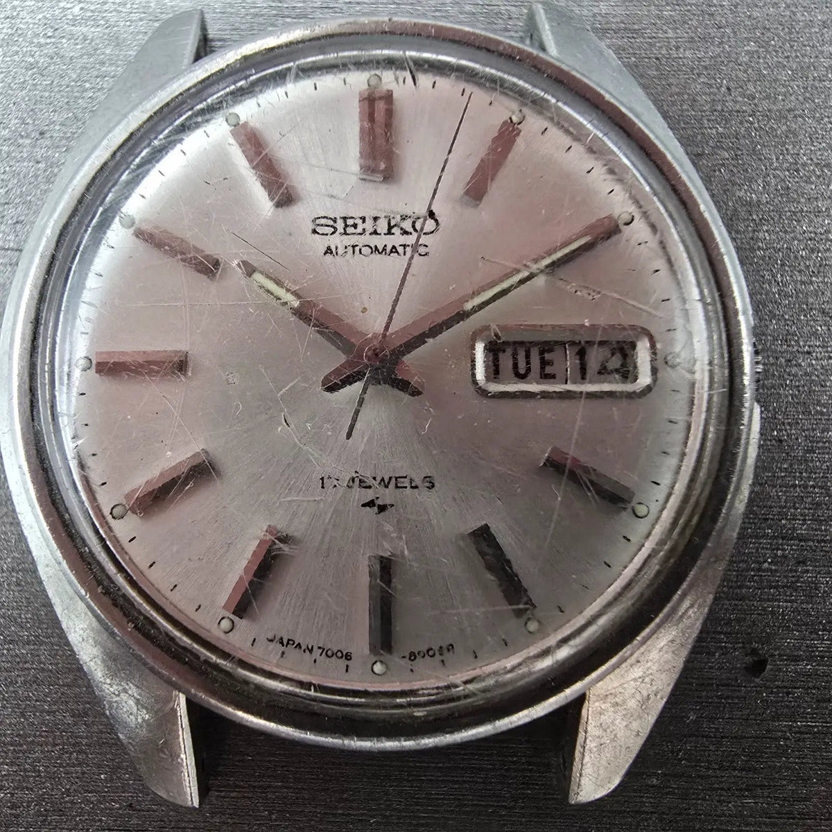 Seiko Automatic Watch Men 37mm Silver Dial Steel Daydate 7006-8007 Round READ!!!1