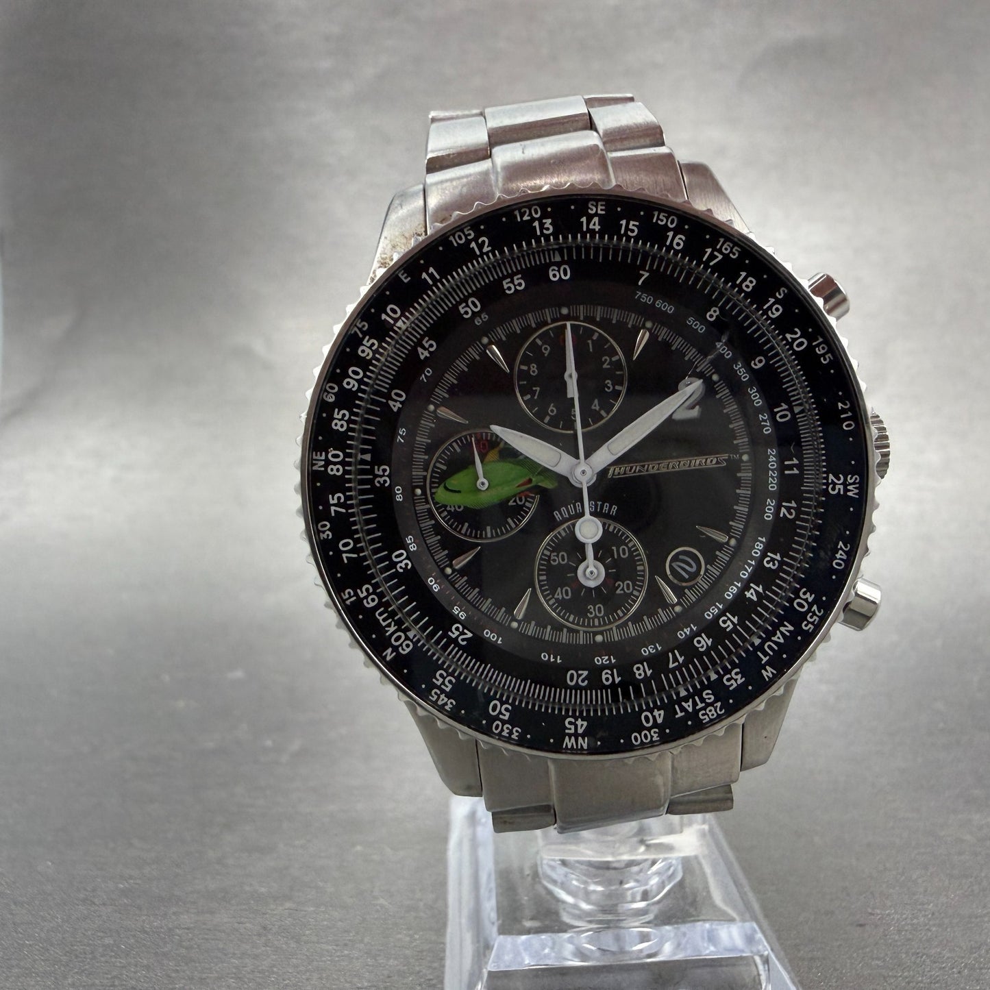 Aqua Star Thunderbird Chronograph Watch Men 42mm Black Dial Steel Date New Batt5
